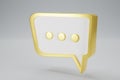 3D render gold Minimal chat bubble. Contact us or chat icon 3D in white background. Concept of communication, social media