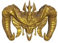 3D render of gold plated demon monster with horns and teeth