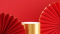 gold podium with chinese folding fan for product display Royalty Free Stock Photo