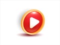 3D Render Gold and Red Play Icon Vector