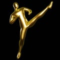 3d Render Gold Stickman - Karate Kicking Pose with Legs at Head Height