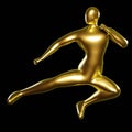 3d Render Gold Stickman - Karate Kicking Pose, performs flying kicks