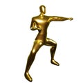 3D Render Gold Stickman Karate Pose with Left Hand Punching - Visual Perfect for Martial Arts Fans