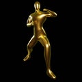 3d Render Gold Stickman - Karate Stand Pose with Hands Ready to Punch