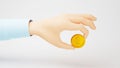 3D render of a golden coin and hand. Shopping online and e-commerce on web business concept. Secure online payment transaction Royalty Free Stock Photo