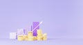 3d render of golden coins stack with growing bar graph in saving money for goal Concept. Minimal pastel scene. Growth financial Royalty Free Stock Photo