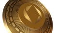 3D Render Golden Ethereum Name Service ENS Cryptocurrency Coin Symbol Close up