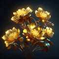 3D render of a golden flower on a dark blue background. Generative AI Royalty Free Stock Photo