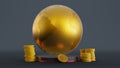 golden globe on a pedestal with golden dollars coins on dark background Royalty Free Stock Photo