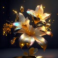 3d render, golden lily flower on a black background, abstract background Generative AI