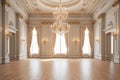 3d render of a golden luxury palace interior decorated with white marble