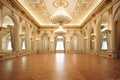 3d render of a golden luxury palace interior decorated with white marble