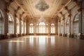 3d render of a golden luxury palace interior decorated with white marble