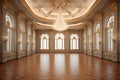 3d render of a golden luxury palace interior decorated with white marble