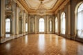 3d render of a golden luxury palace interior decorated with white marble I