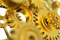 3D Render golden metal wheel gear on white background