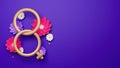 3D Render of Golden 8 Number With Venus Symbol On Flowers Decorated Violet Background. Happy Women\'s Day