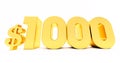 Golden 1000$ one thousand price symbol isolated on white background Royalty Free Stock Photo