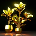 3d render of a golden plant in a pot on a black background AI Generated