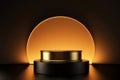 3d render of golden podium for product presentation. Abstract background. Empty pedestal. Luxury design Ai Generative