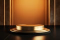 3d render of golden podium for product presentation. Abstract background. Empty pedestal. Luxury design Ai Generative