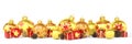 3d render - golden and red christmas baubles over white background - panorama Royalty Free Stock Photo
