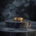 3d render of golden ringle pedestal with black background Royalty Free Stock Photo