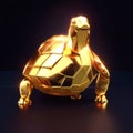 3d render of a golden turtle on a dark background. 3d illustration generative AI