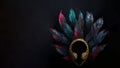 3D Render of Golden Venetian Face Mask With Gradient Feathers On Black Background And Copy Royalty Free Stock Photo