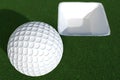 3d render of golf ball in front of white hole Royalty Free Stock Photo