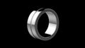3d render, gray ring on black background. jewelry metal circle shape. empty space with ultraviolet light. metallic jewel fashion
