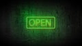 3d render of a green neon sign open on a concrete wall Royalty Free Stock Photo