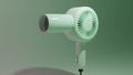 3D render of a green vintage hair blow dryer on a green background