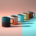 3d render of a group of colorful coffee cups on a background