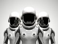 3d render of group of robots standing together isolated on gray background Generative AI