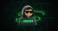 3D Render of Hacker Avatar with Green Neon Circuit Background Royalty Free Stock Photo
