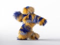 3d render, hairy cartoon character isolated on white background, active walking pose. Colorful furry beast dancing.