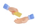 3d render hand giving gold credit card to palm Royalty Free Stock Photo