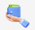 3d render hand holding wallet with money bills Royalty Free Stock Photo