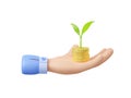 3D render hand with money and sprout Royalty Free Stock Photo