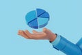 3D Render of a Hand Presenting a Pie Chart on a Blue Background Royalty Free Stock Photo