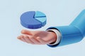 3D Render of a Hand Presenting a Pie Chart on a Light Blue Background Royalty Free Stock Photo