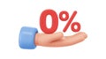 3D Render of a Hand Presenting Zero Percent Royalty Free Stock Photo