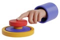 3D Render of a Hand Pressing a Red Button on a Colorful Base Royalty Free Stock Photo