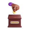 3D render hand putting coin in donation box