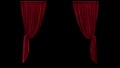 3d render Hanging red velvet curtains on a black background