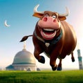 3D Render of A Happy Buffalo Celebrating Eid Al Adha Feast