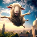 3D Render of A Happy Flying Sheep Celebrating Eid Al Adha Feast