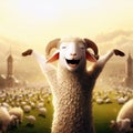 3D Render of A Happy Sheep Celebrating Eid Al Adha Feast