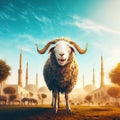 3D Render of A Happy Sheep Celebrating Eid Al Adha Feast